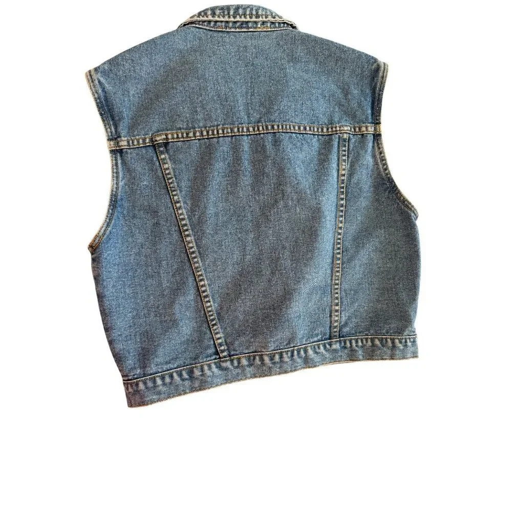 Jordache Womens Vintage Cropped Denim Vest Size Large Blue Cotton Stonewashed - Picture 2 of 7